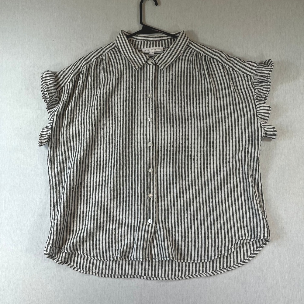 Jane Delancey Top Womens XL Black White Striped Ruffle Sleeve Button Down Blouse